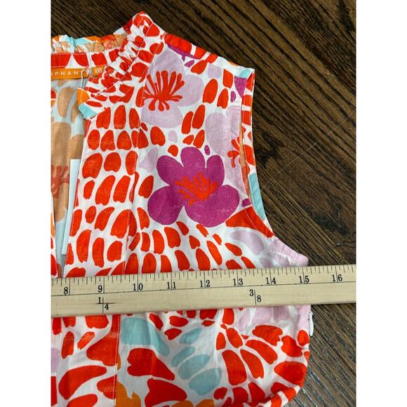 NWT Oliphant Sleeveless V-Neck Antigua Orange Yoke Floral Mini Dress Size XXS - Picture 8 of 9